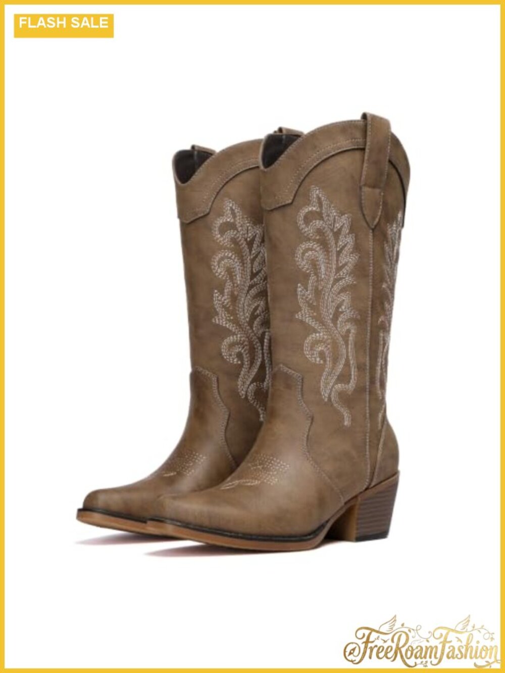 Women's Western Cowgirl Boots Pointed Toe Mid Calf Block Heel